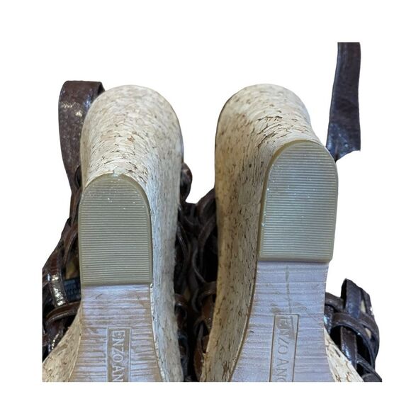 Enzo Angiolini Strappy Espadrille Wedge Sandals Muffin Brown Patent Leather 8.5 - Picture 9 of 14